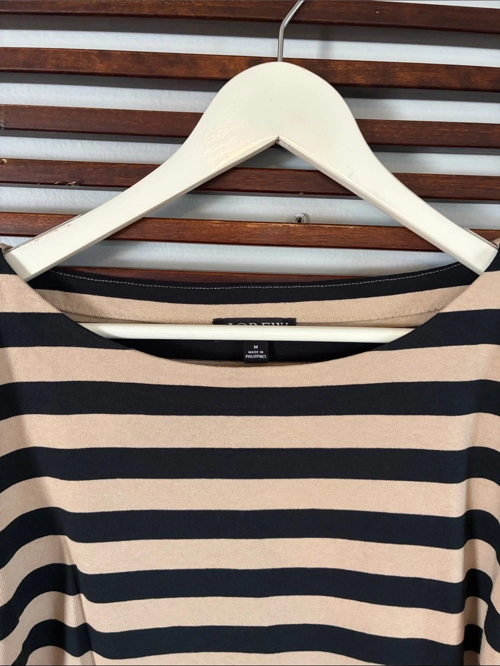 🎉NEW LISTING!🎉J. Crew Black and Beige Striped Short Sleeve Top with Feather Trim